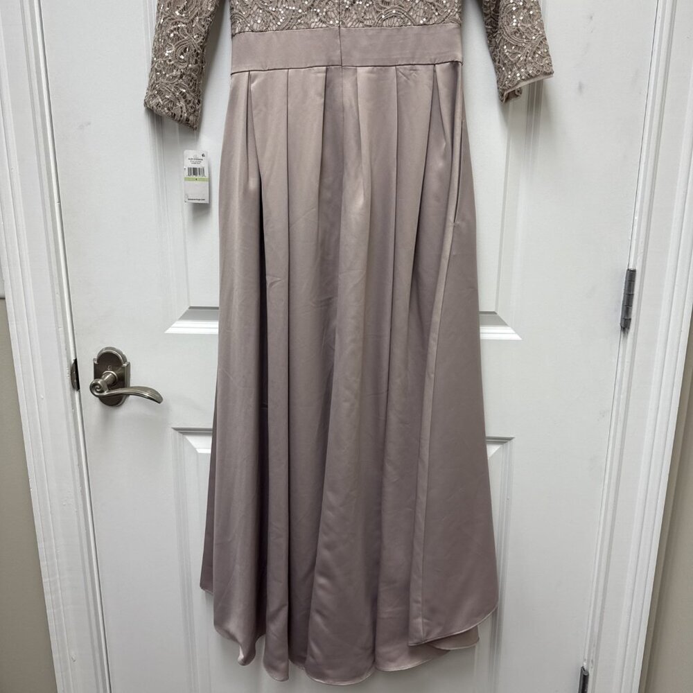 Alex Evenings Taupe Lace-Top Midi Dress with Bow - Picture 9 of 15